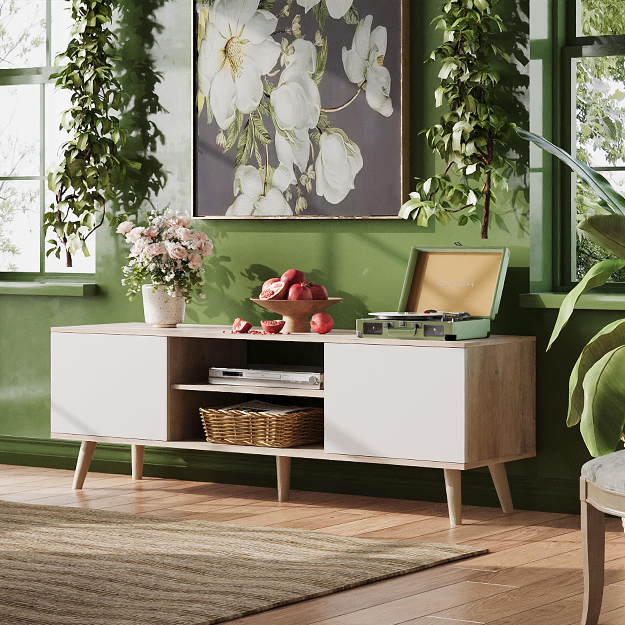 Left. Hirose Alice - Tv Stand For 55 60 Inch Boho Entertainment Center With Storage Cabinets Console Living Room Decor Greige White... - Greige-TVs up to 32-60".