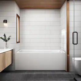 Loheer - 60 Inch Acrylic Alcove Soaking Bathtub with Right Drain and Overflow White - Glossy White