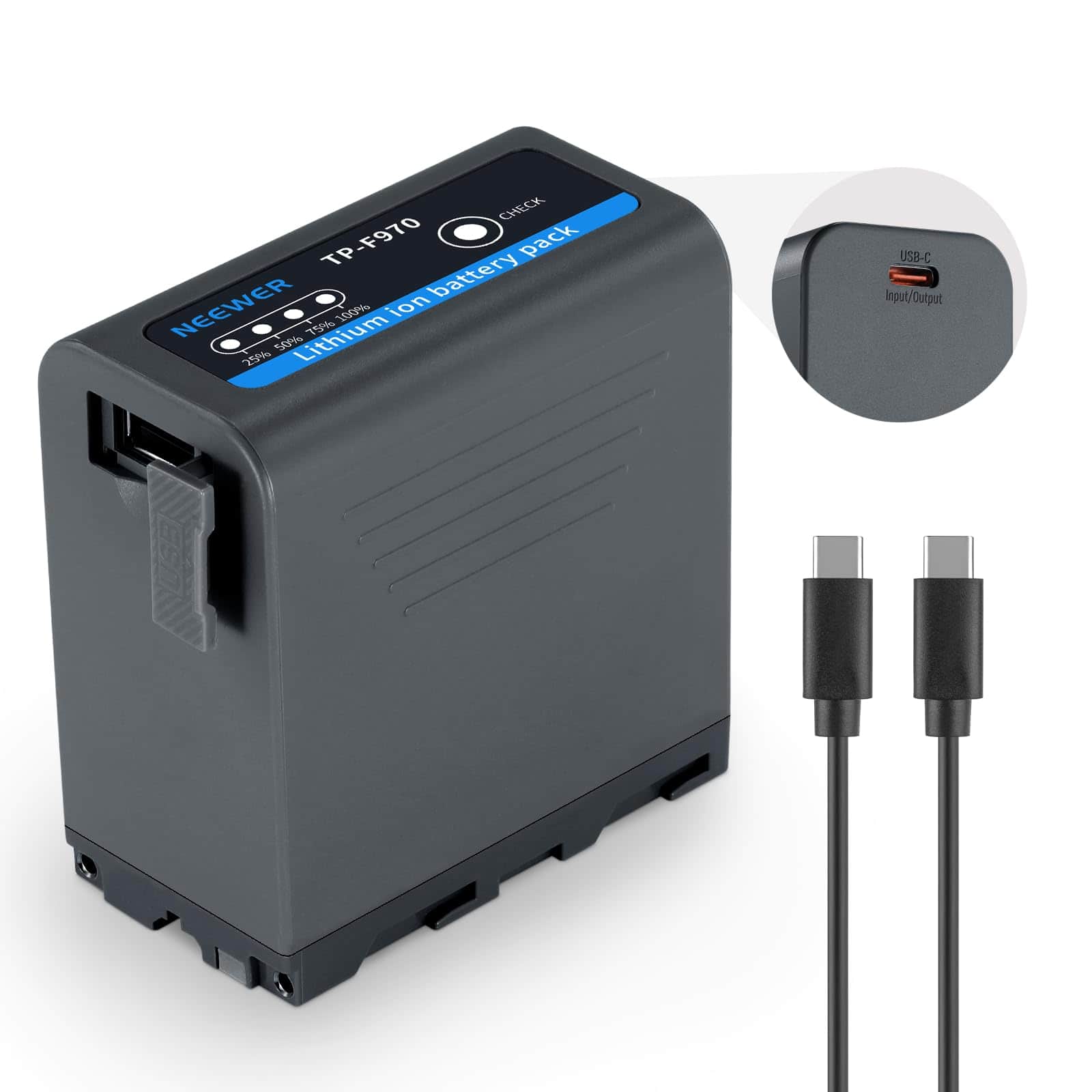 Neewer - 10500mAh NP-F970 Replacement Battery with 20W USB-C PD Fast Charging, Gray