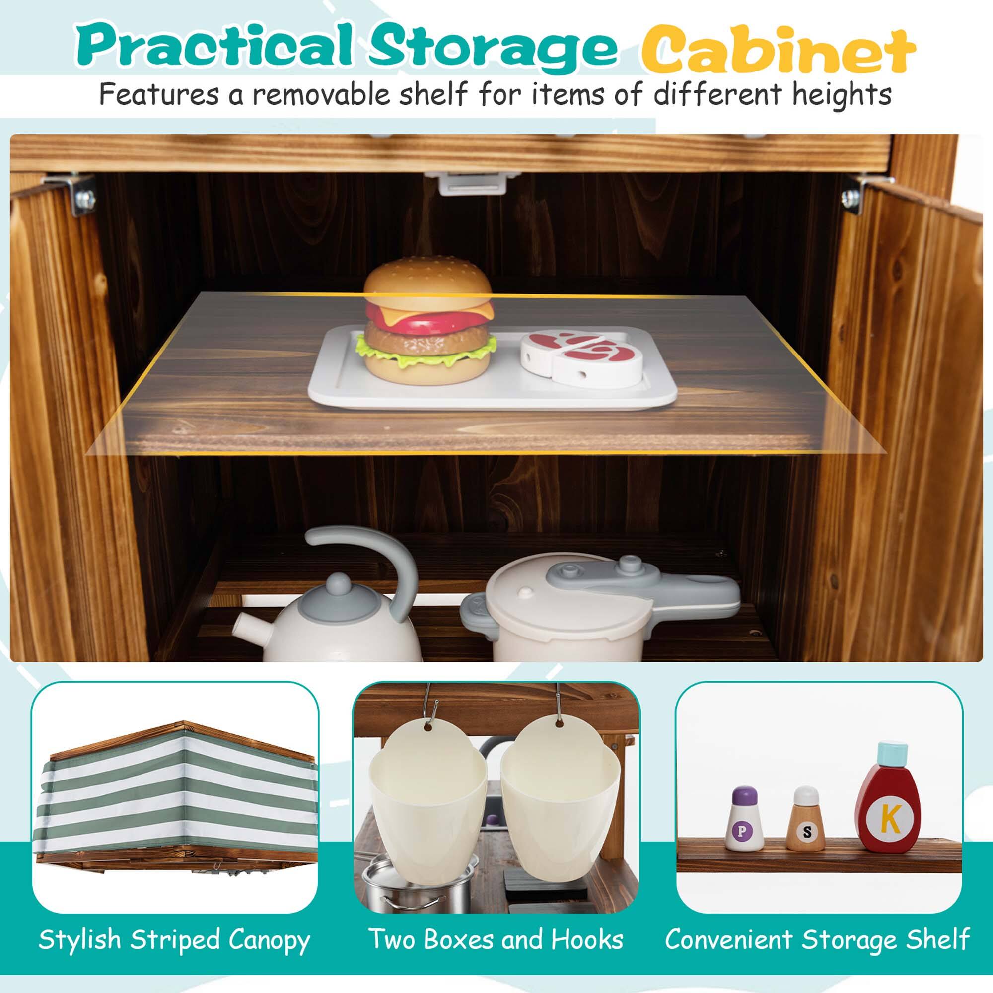 Practical Storage Cabinet, Features a removable shelf for items of different heights, Stylish Striped Canopy, Two Boxes and Hooks, Convenient Storage Shelf
