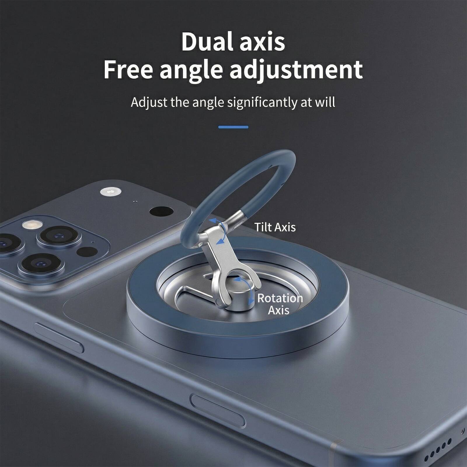 Dual axis Free angle adjustment  
Adjust the angle significantly at will  

Tilt Axis  
Rotation Axis