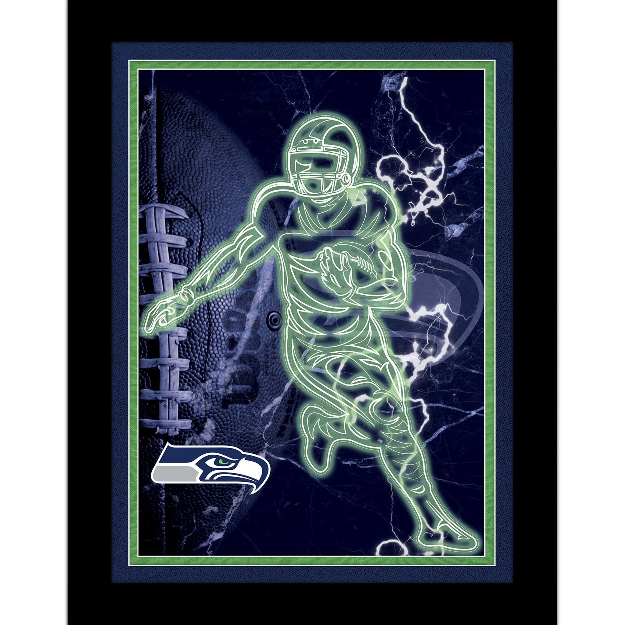 Black Seattle Seahawks 12'' x 16'' Framed Neon Player Print