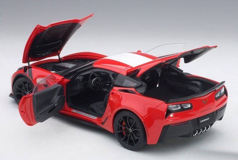 Alt View 1. Autoart - 2017 Chevrolet Corvette C7 Grand Sport Red with White Stripe and Black Fender Hash Marks 1/18 Model Car by Autoart.