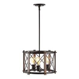 Jonathan Y - Ferme 16" 3-Light Adjustable Iron Rustic Farmhouse LED Pendant, Brown/Oil Rubbed Bronze - Oil Rubbed Bronze/Brown