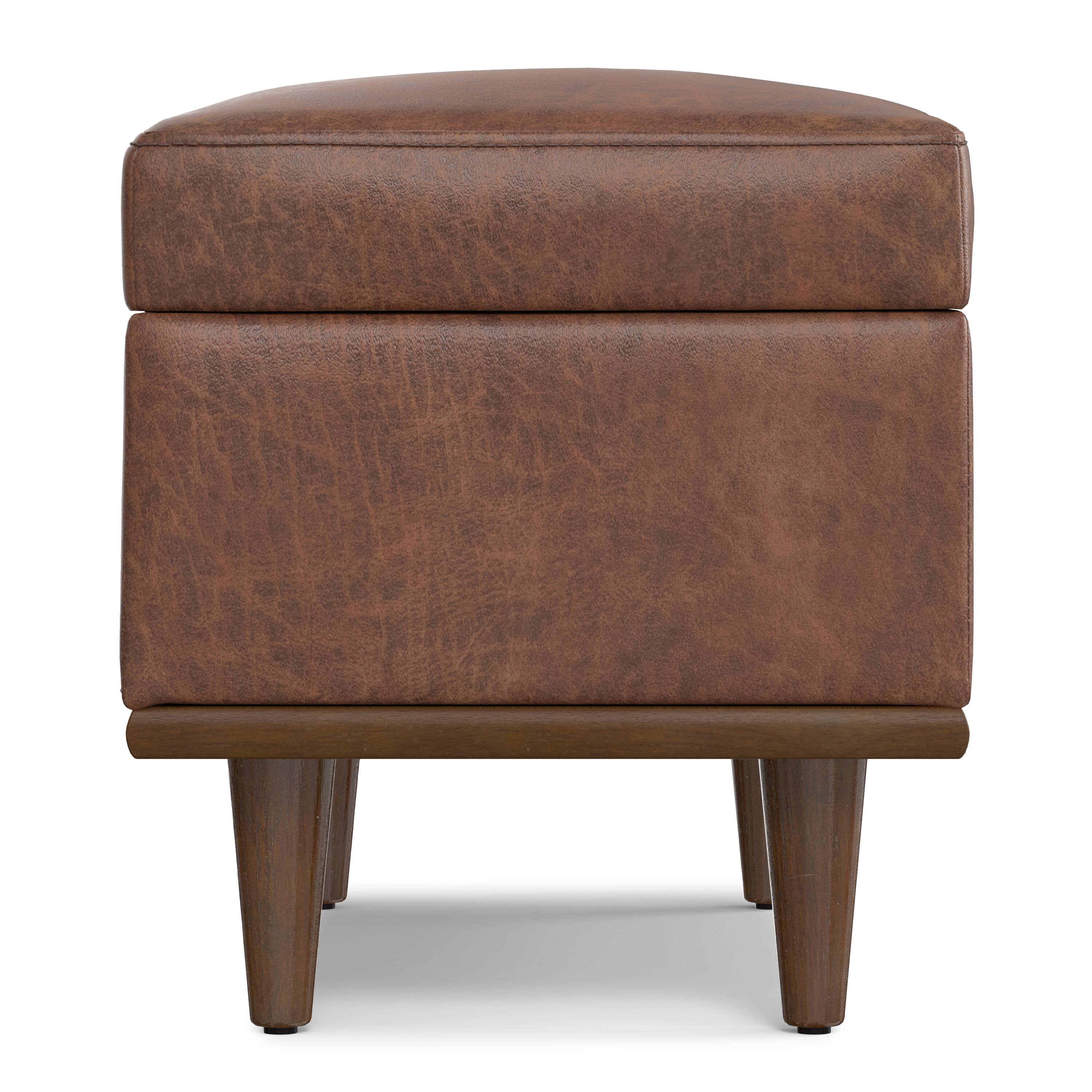 Alt View 2. Simpli Home - Shiloh 26 inch Transitional Contemporary Small Storage Ottoman in Distressed Saddle Brown Vegan Faux Leather, Assembled - Distressed Saddle Brown.