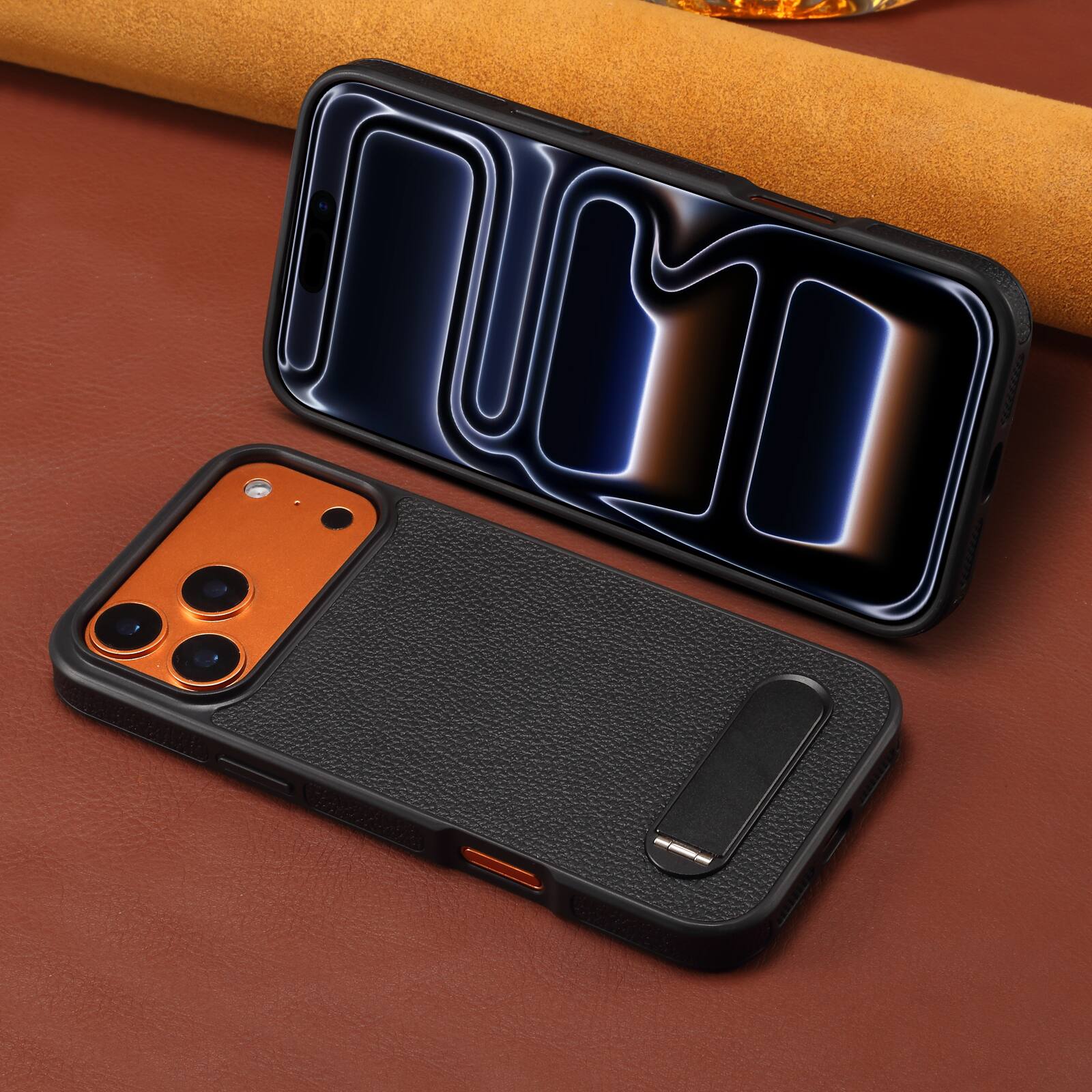 Alt View 5. Dteck - for Apple iPhone 17 Pro Max Magnetic Case with Built-in Hidden Kickstand,Lychee Texture Shockproof Protective Cover - Black.