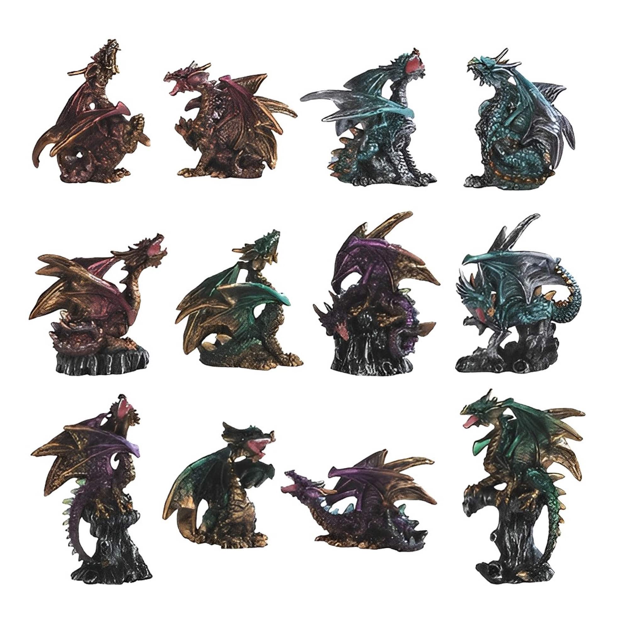 FC Design - 12-PC Dragons Different Poses 2"-4"H Figurine Statue Set Office Desk Tabletop Medieval Gaming Home Decor Gift - Multi-Color