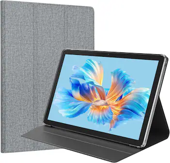 Front. FEONAL - 10.1 Inch Android Tablet, 2025 Newest Android 14 Tablet 128GB ROM+16GB RAM +1TB TF Expand, Octa-Core with Leather Case - Silver.