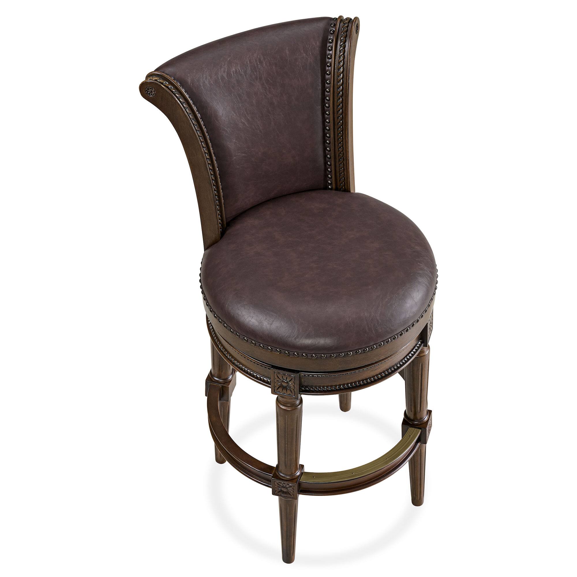 Alt View 8. ROME + OAK - ROME + OAK Runyan Bar Stool, Dark Walnut Finish with Vintage Brown Vegan Leather - Brown.