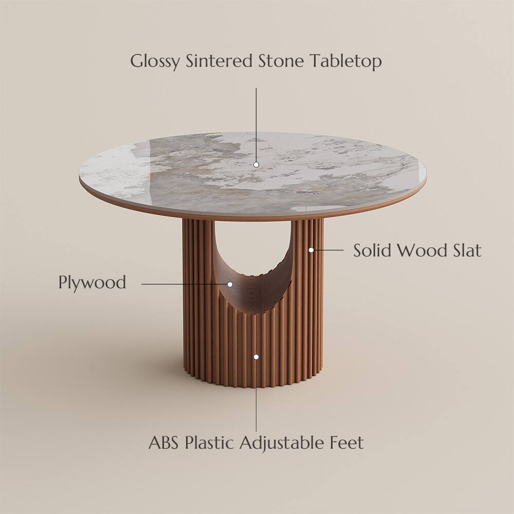 Glossy Sintered Stone Tabletop  
Solid Wood Slat  
Plywood  
ABS Plastic Adjustable Feet