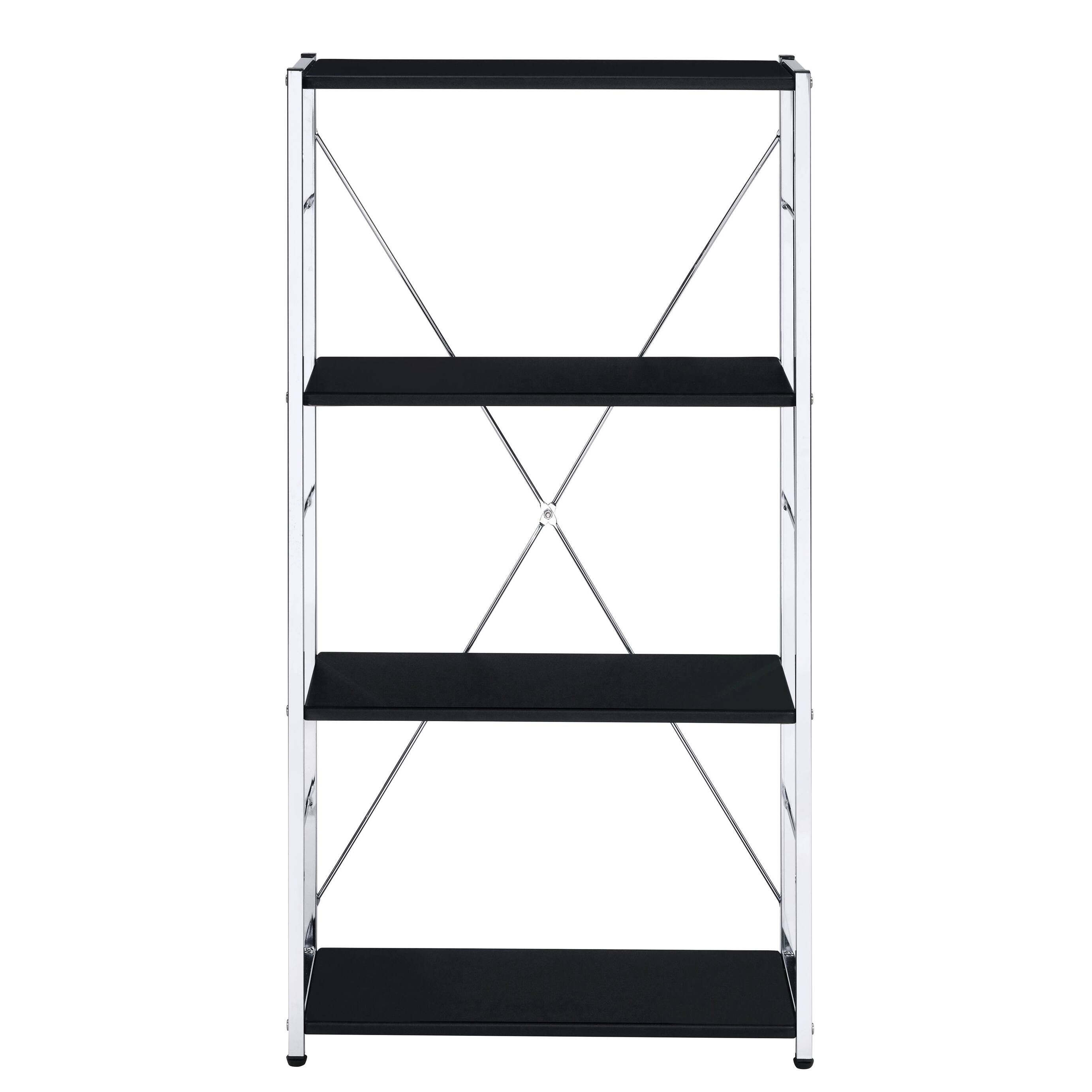Angle. Spaco - Spaco Modern Chrome 4-Tier Bookshelf, Rectangular Design with X-Brace, Ample Storage for Living Room Office Decor - Black+Silver.
