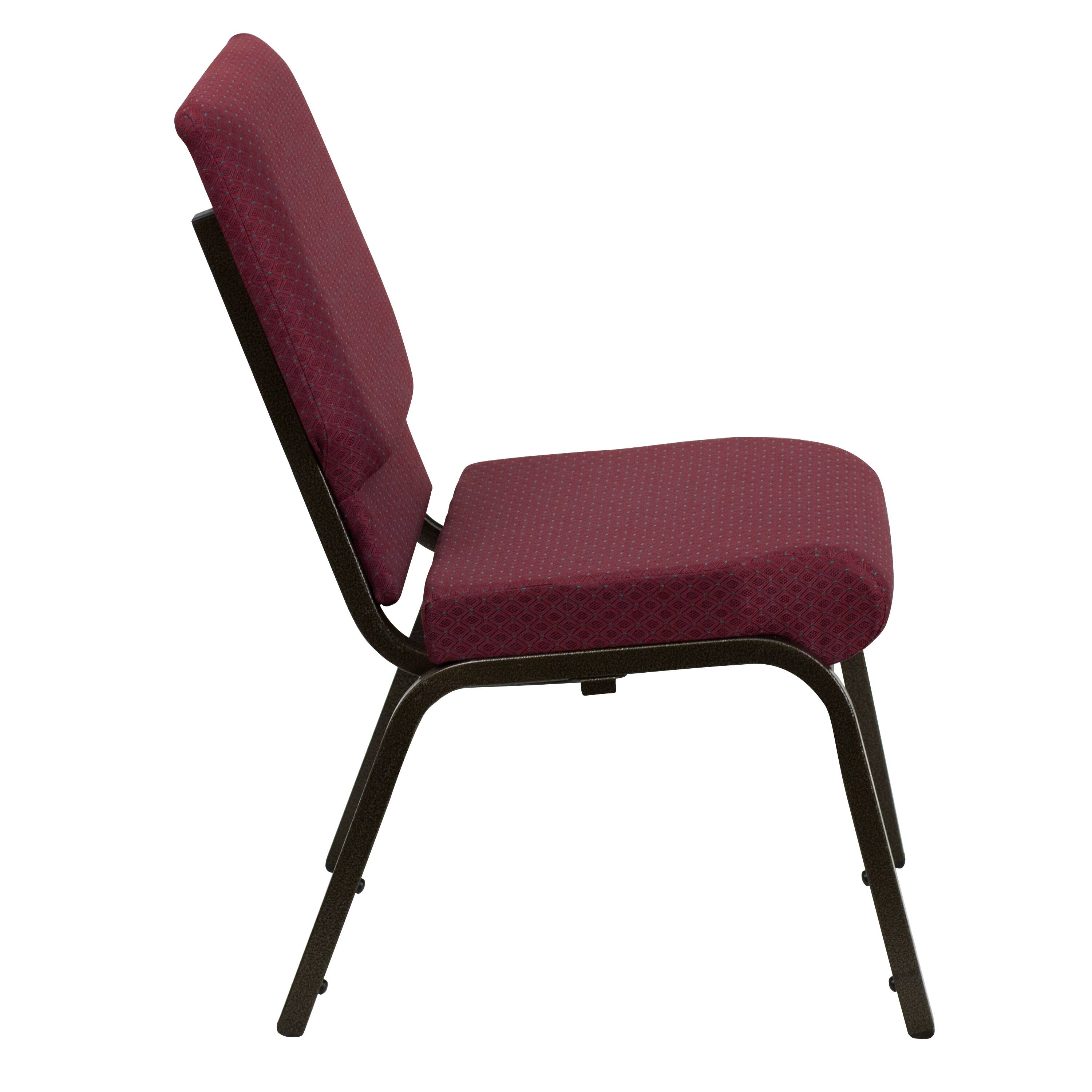 Alt View 7. Emma + Oliver - 4 Pack 18.5''W Stacking Church Chair - Burgundy Patterned Fabric/Gold Vein Frame.