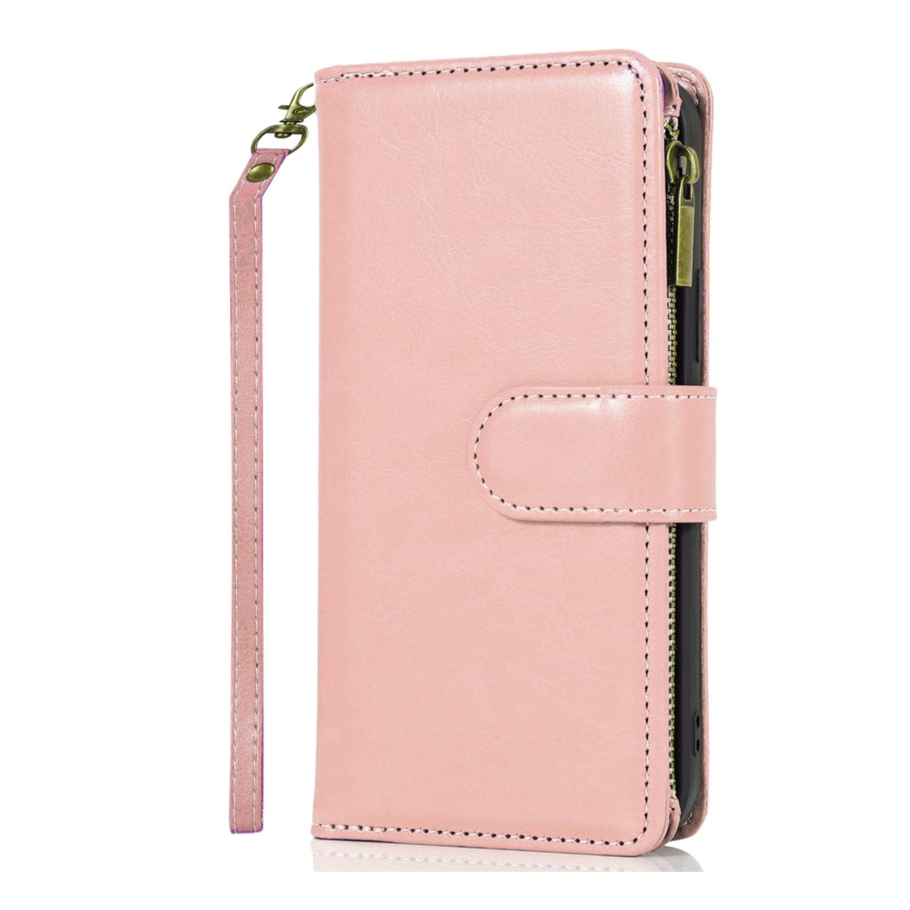 Back. Kitcheniva - PU Leather Phone Wallet Zipper With Tempered Glass For iPhone 16e/17e Rose Gold - Rose Gold.
