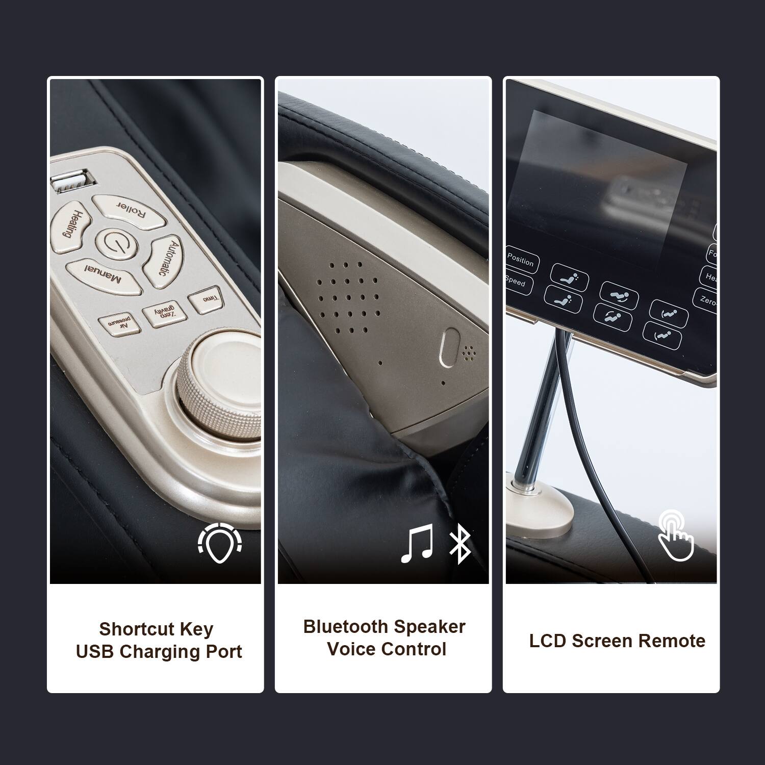 Roller Massage Manual Automatic, Shortcut Key, USB Charging Port, Bluetooth Speaker, Voice Control, LCD Screen Remote