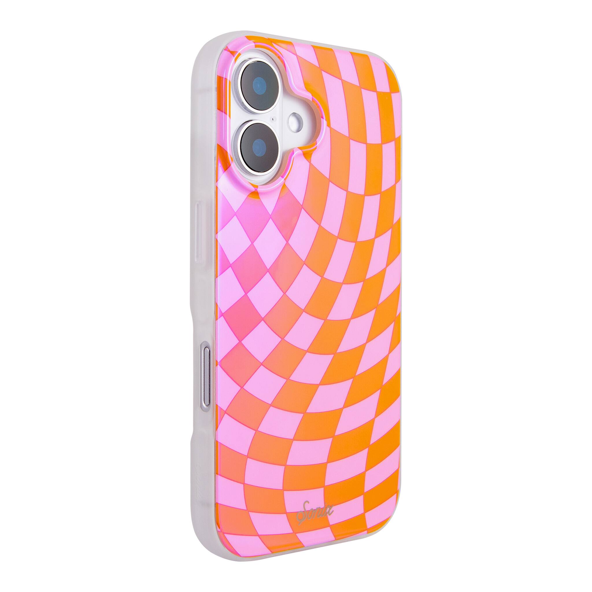 Angle. Sonix - iPhone 17 Case Checkmate Pink & Orange - Pink.