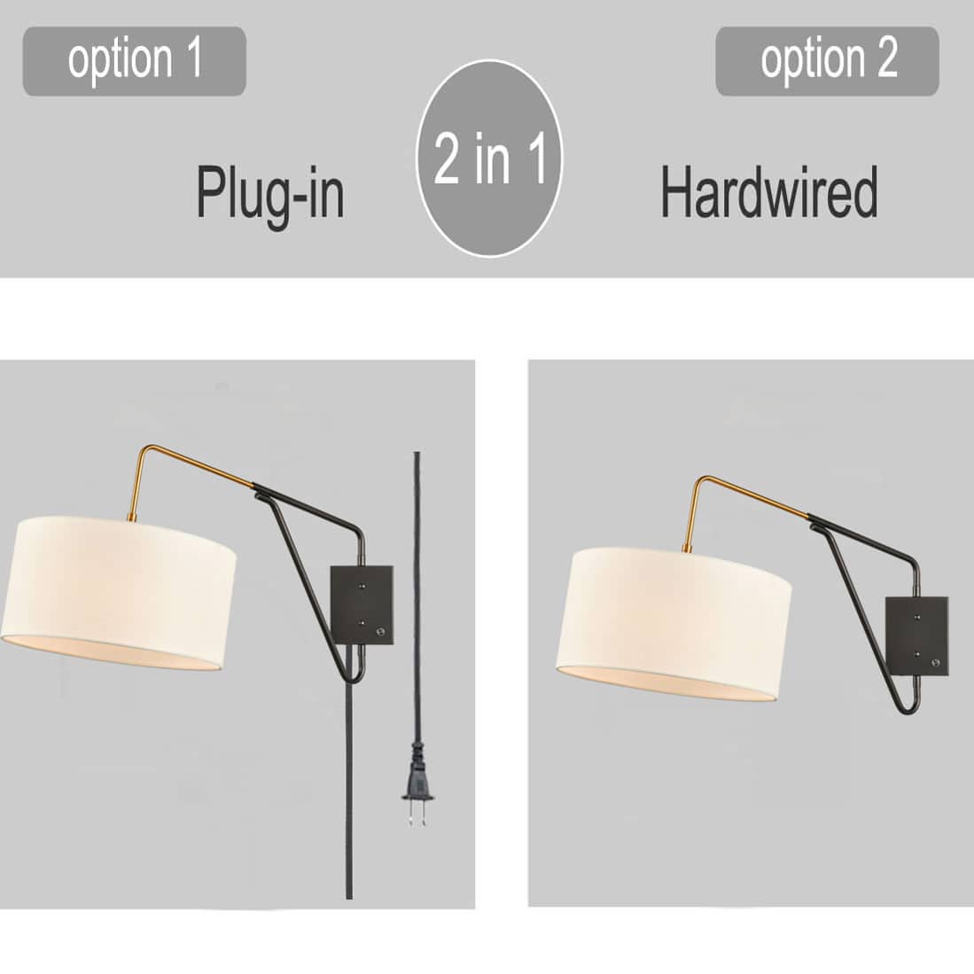 option 1  
Plug-in  

option 2  
Hardwired  

2 in 1