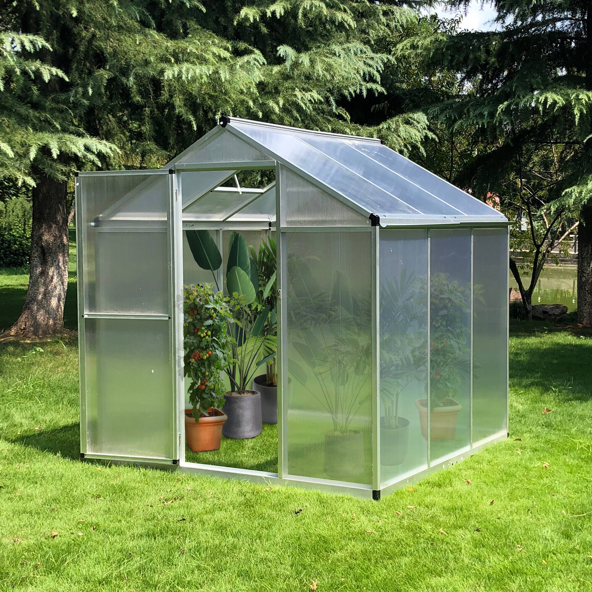Alt View 1. Outsunny - 6' x 6' Greenhouse for Outdoors, Polycarbonate Greenhouse with Rain Gutter and Roof Vent.
