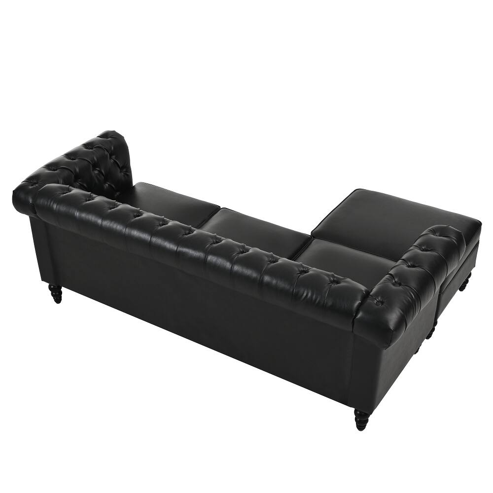 Alt View 7. Loheer - Loheer 85 Inch L-Shaped Sectional Sofa 4-Seater PU Leather Couch with Storage Ottoman - Black.