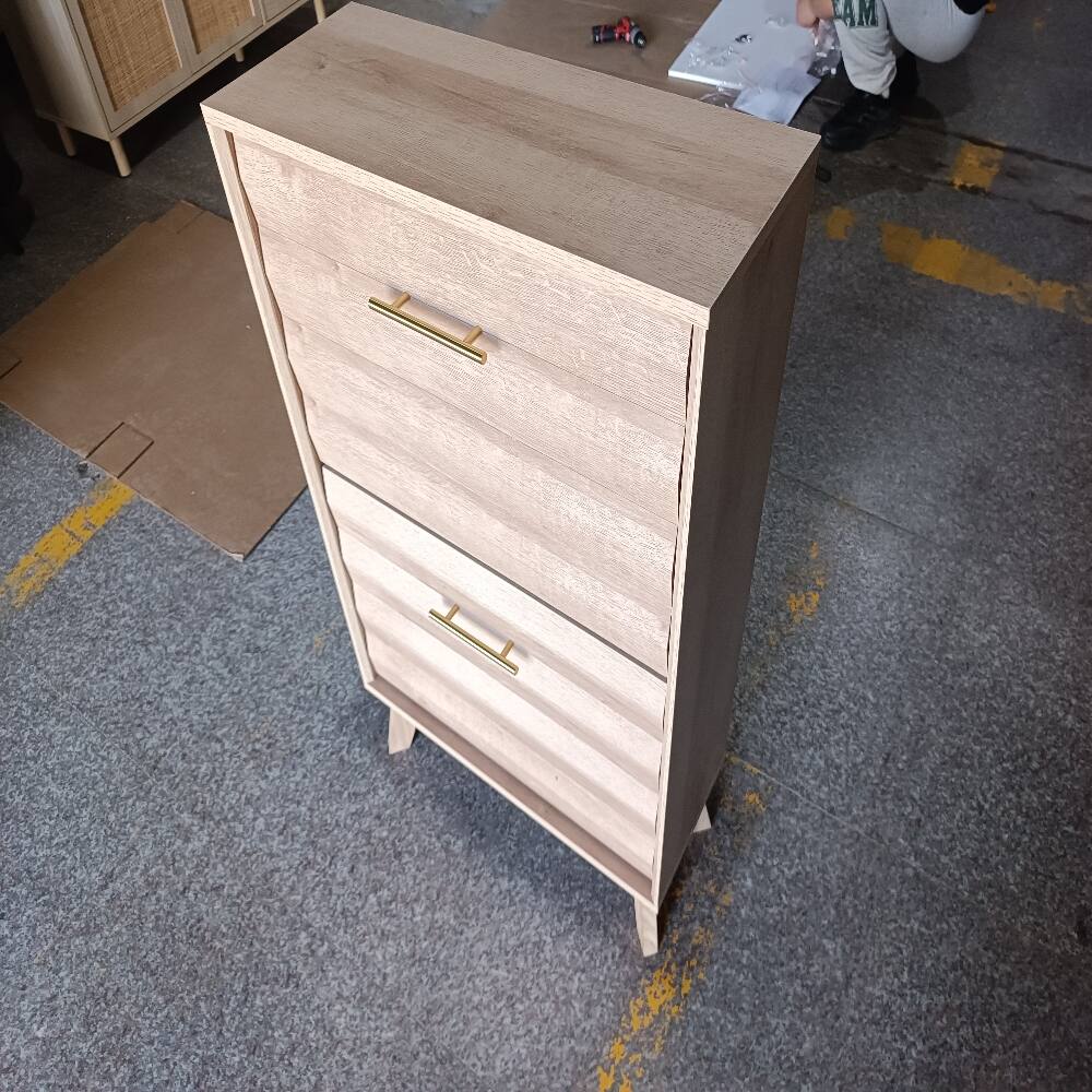 Alt View 3. Loheer - Loheer 23.6-Inch Oak Slim Flip-Top Shoe Cabinet Mid-Century Modern - Oak.