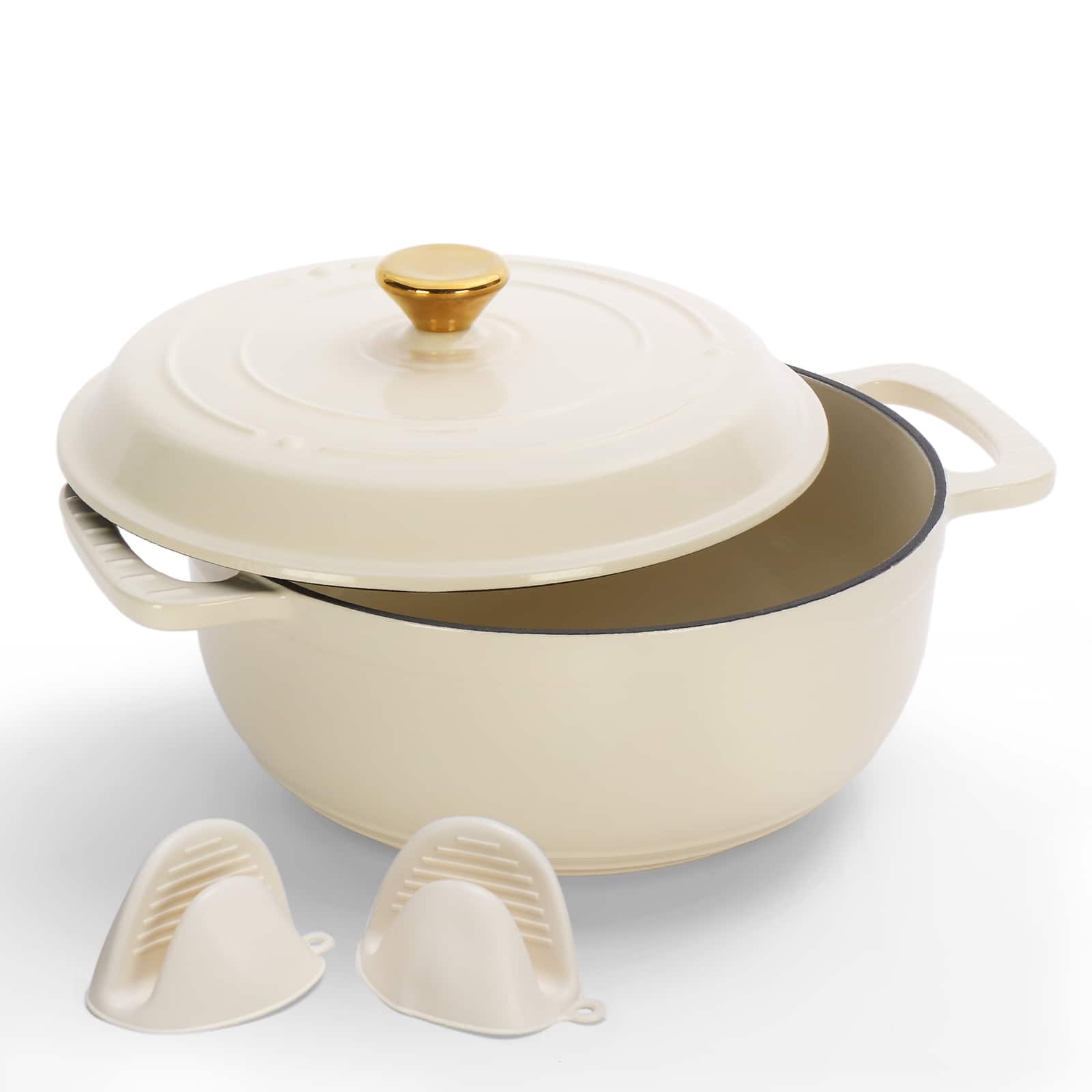 Winado - 5QT Dutch Oven Enameled Cast Iron Bread Oven with Moisture-Lock Lid for Sourdough Baking & Cooking, Oven & Stovetop Safe - Cream white