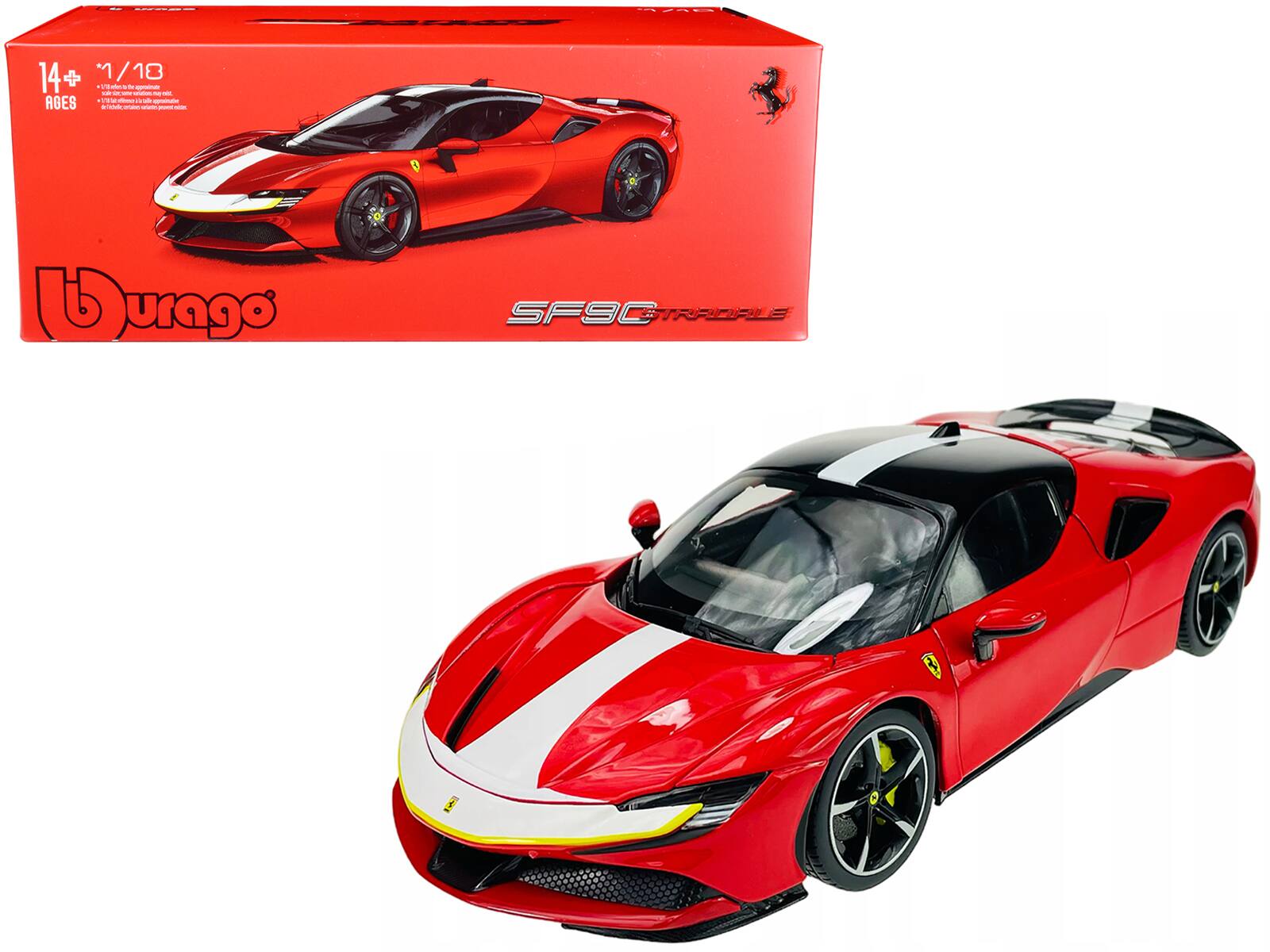"Ferrari SF90 Stradale Assetto Fiorano Red with White Stripes ""Signature Series"" 1/18 Diecast Model Car by Bburago" price history on PriceWatchPro