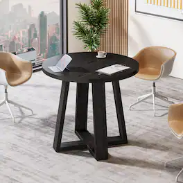 Tribesigns - 31.5-Inch Round Conference Table with Sturdy Wood Base for Small Office Meeting Rooms - Black