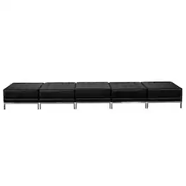 Emma + Oliver - Leather Five Seat Bench with Ganging Clips - Black