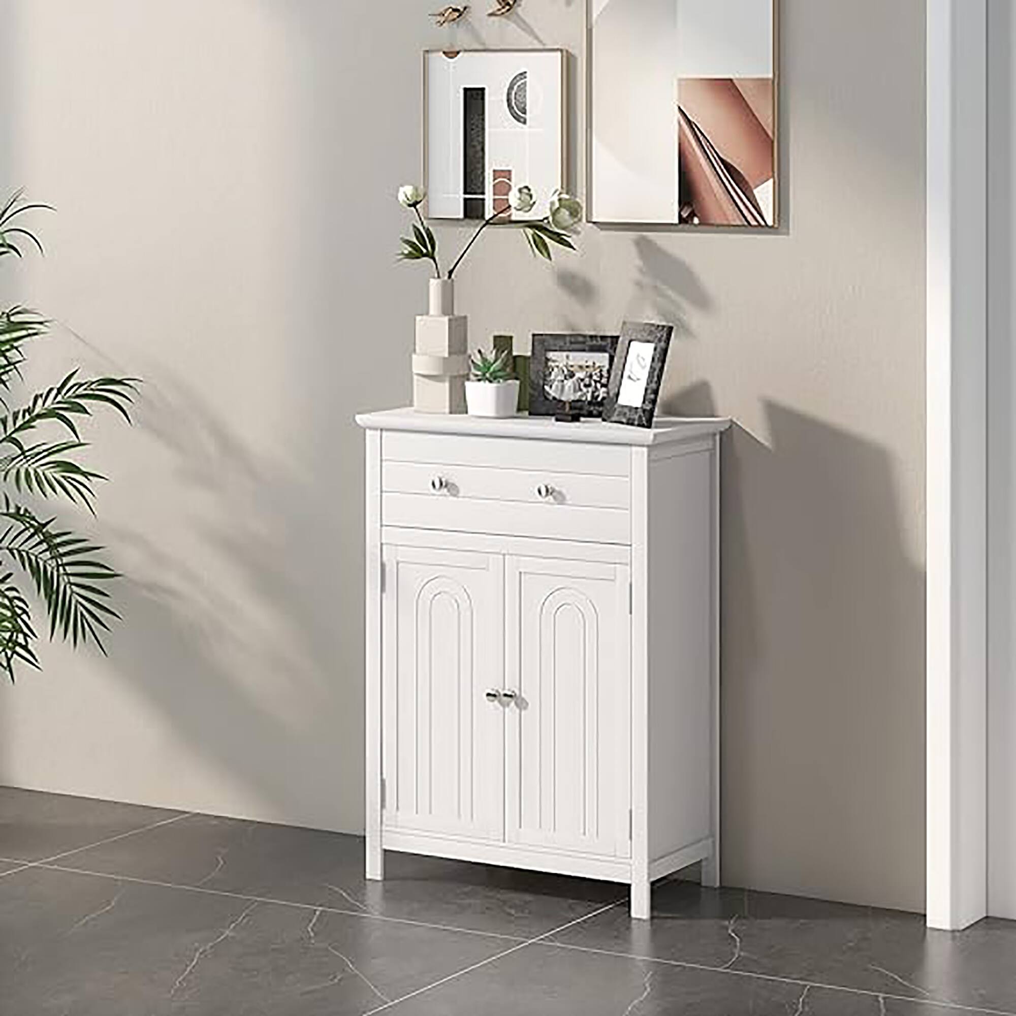 Alt View 4. Gymax - Gymax Bathroom Storage Cabinet Free Standing Large Drawer W/Adjustable Shelf White - White.