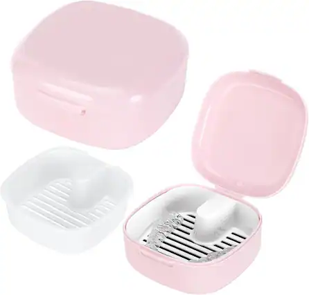 Front. Auledio - Denture Boxes Denture Tray Box Dental Orthodontic Braces Retainer Case Protective Case Travel Portable Storage Box.
