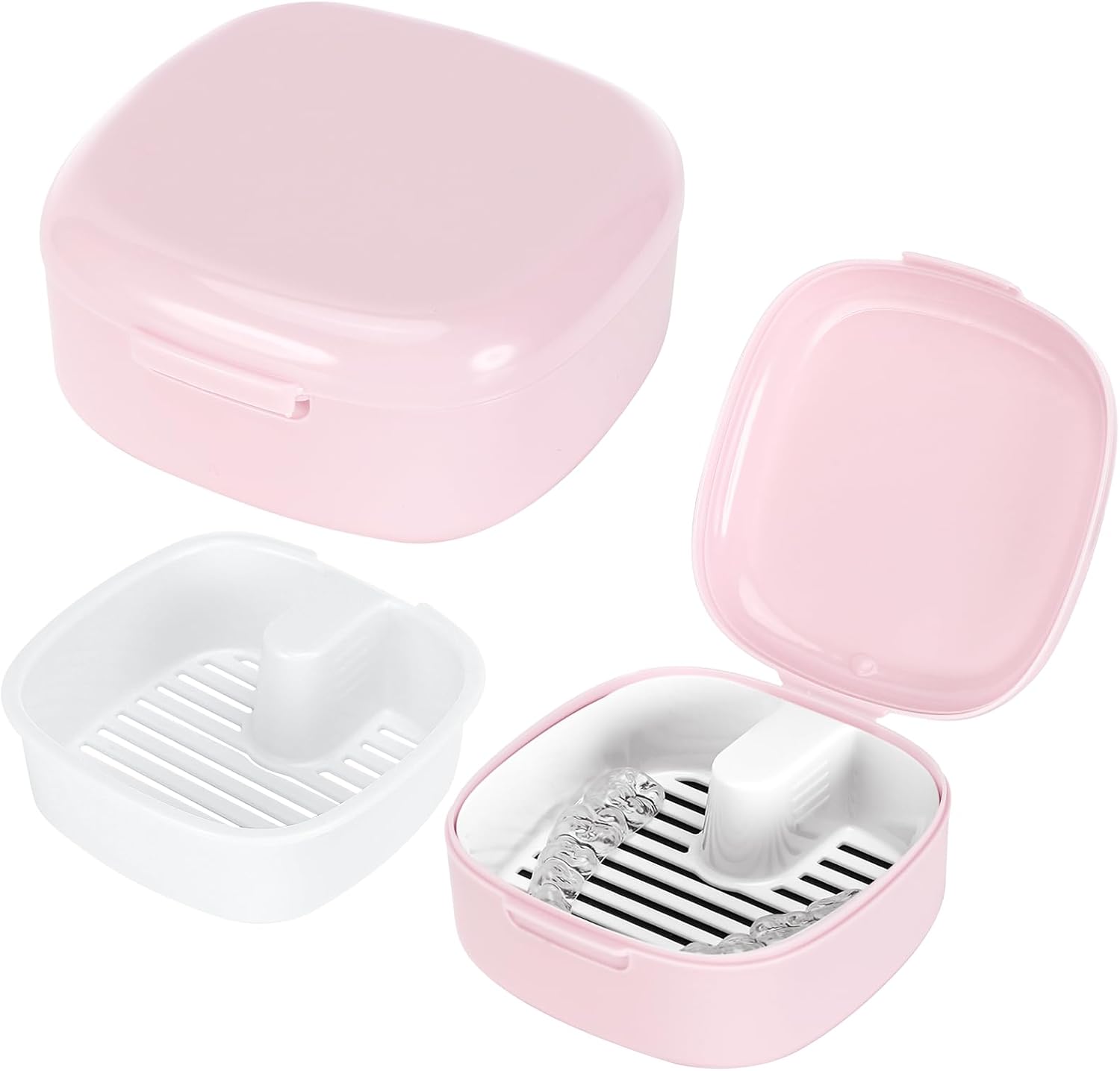 Front. Auledio - Denture Boxes Denture Tray Box Dental Orthodontic Braces Retainer Case Protective Case Travel Portable Storage Box.