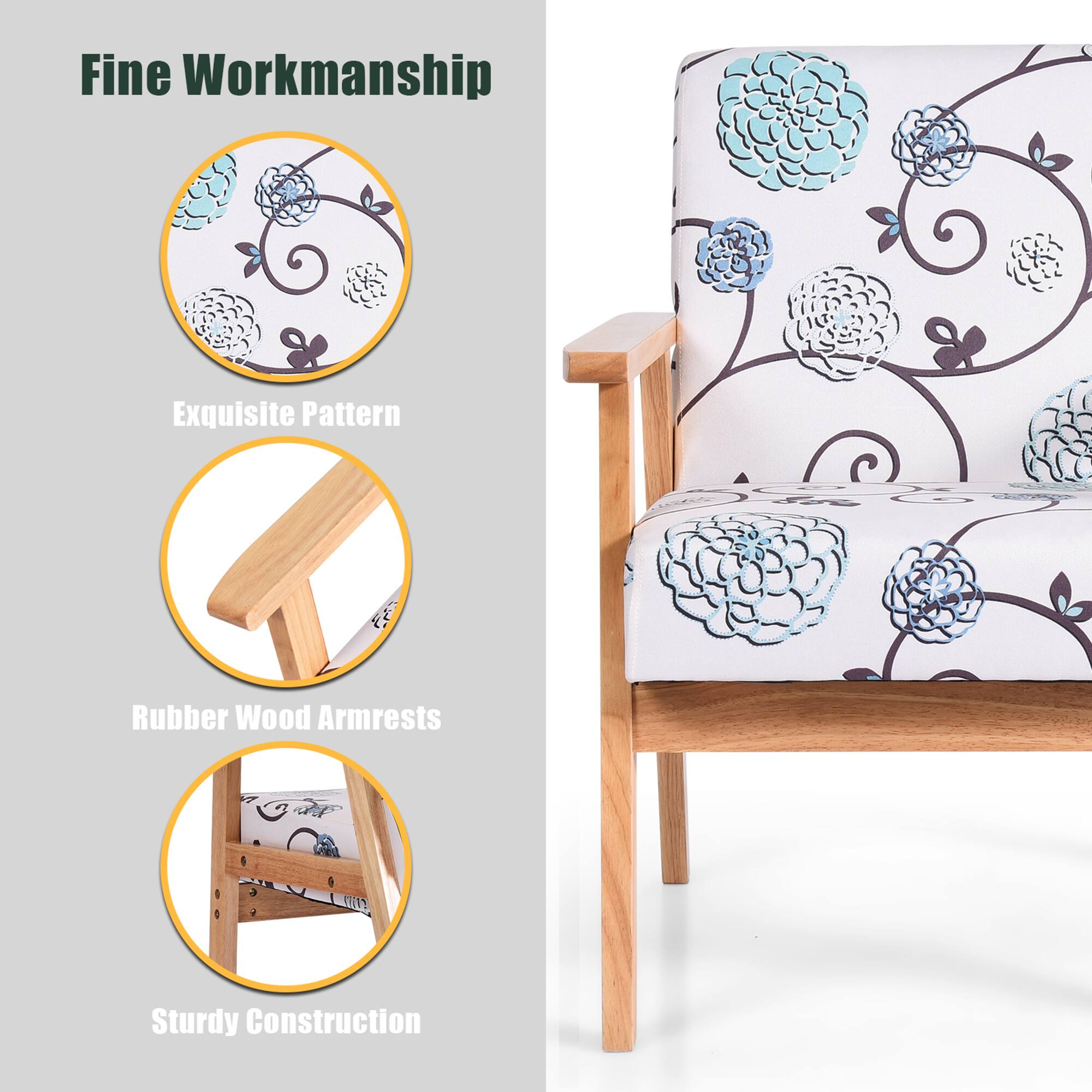 Fine Workmanship Exquisite Pattern Rubber Wood Armrests Sturdy Construction