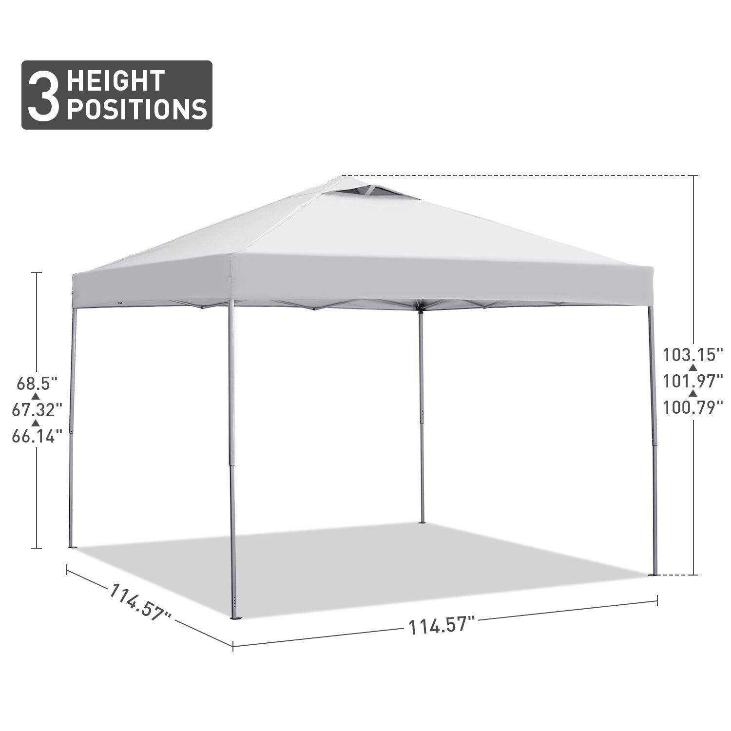 HEIGHT POSITIONS 68.5" 67.32" 66.14" 103.15" 101.97" 100.79" 114.57" 114.57"