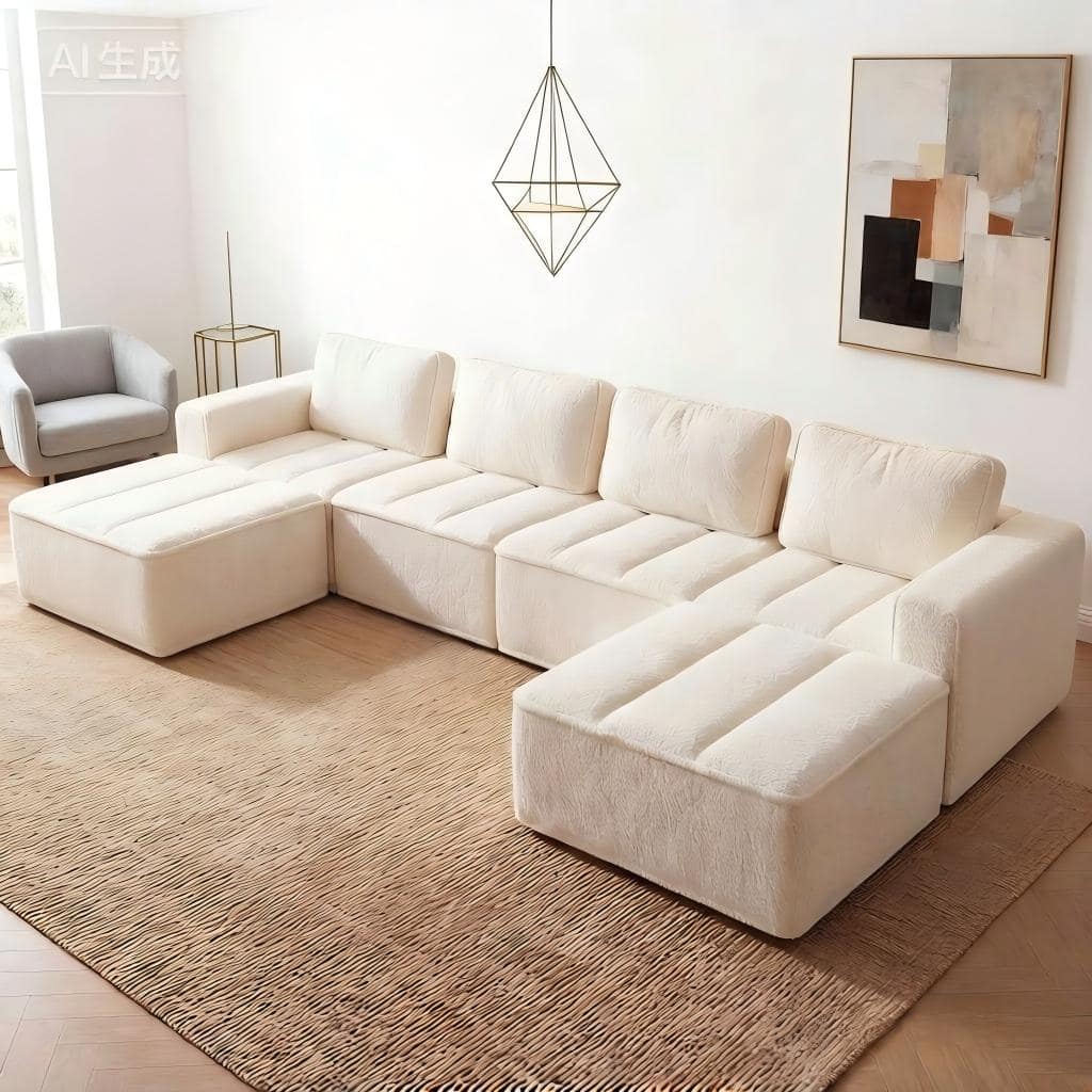 Dyonery - Lambskin modular compressed sofa, white color, for six people - Beige