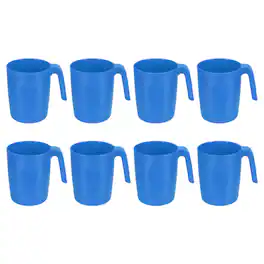 Unique Bargains - Set of 8 Plastic Coffee Mugs, Unbreakable Reusable Microwave Dishwasher Safe Drinking Cups for Kitchen Camping - Blue
