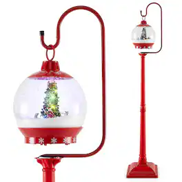 Gymax - 68'' Christmas Street Lamp Sound-activated Spinning Street Light Decoration - Red