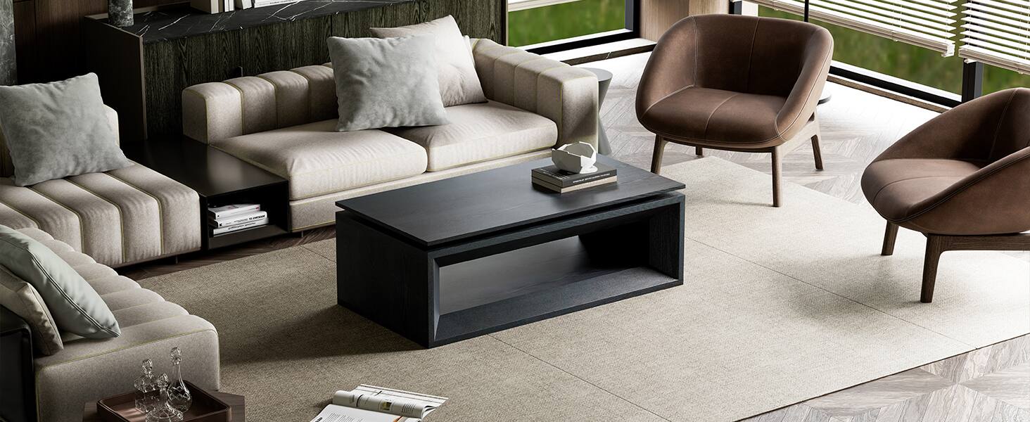 Alt View 9. Loheer - Loheer Black Lift Top Coffee Table with Storage Modern Rising Floating Tabletop Center Table - Black.