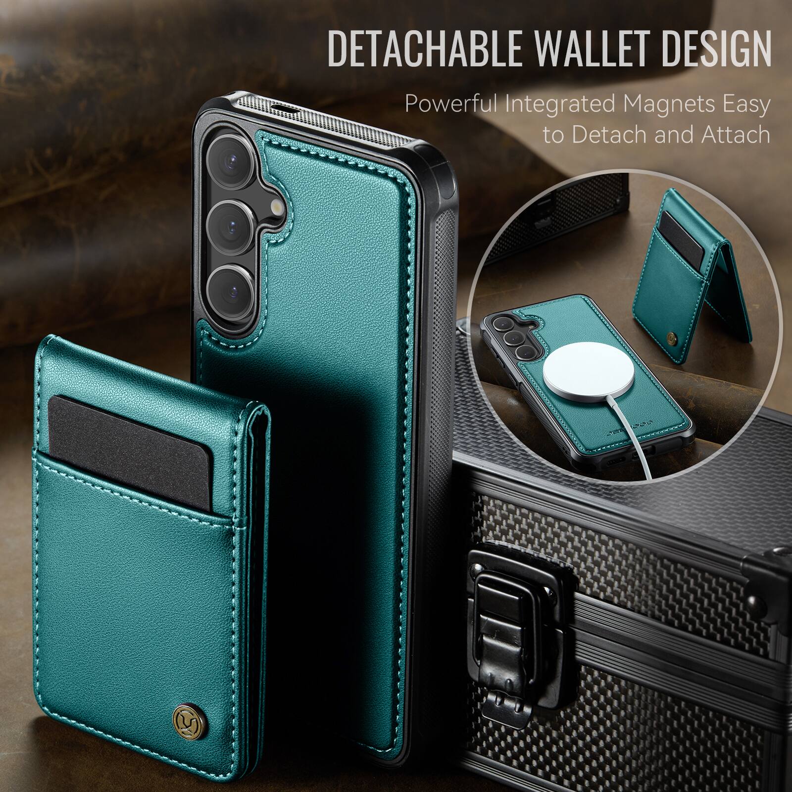 DETACHABLE WALLET DESIGN  
Powerful Integrated Magnets Easy to Detach and Attach