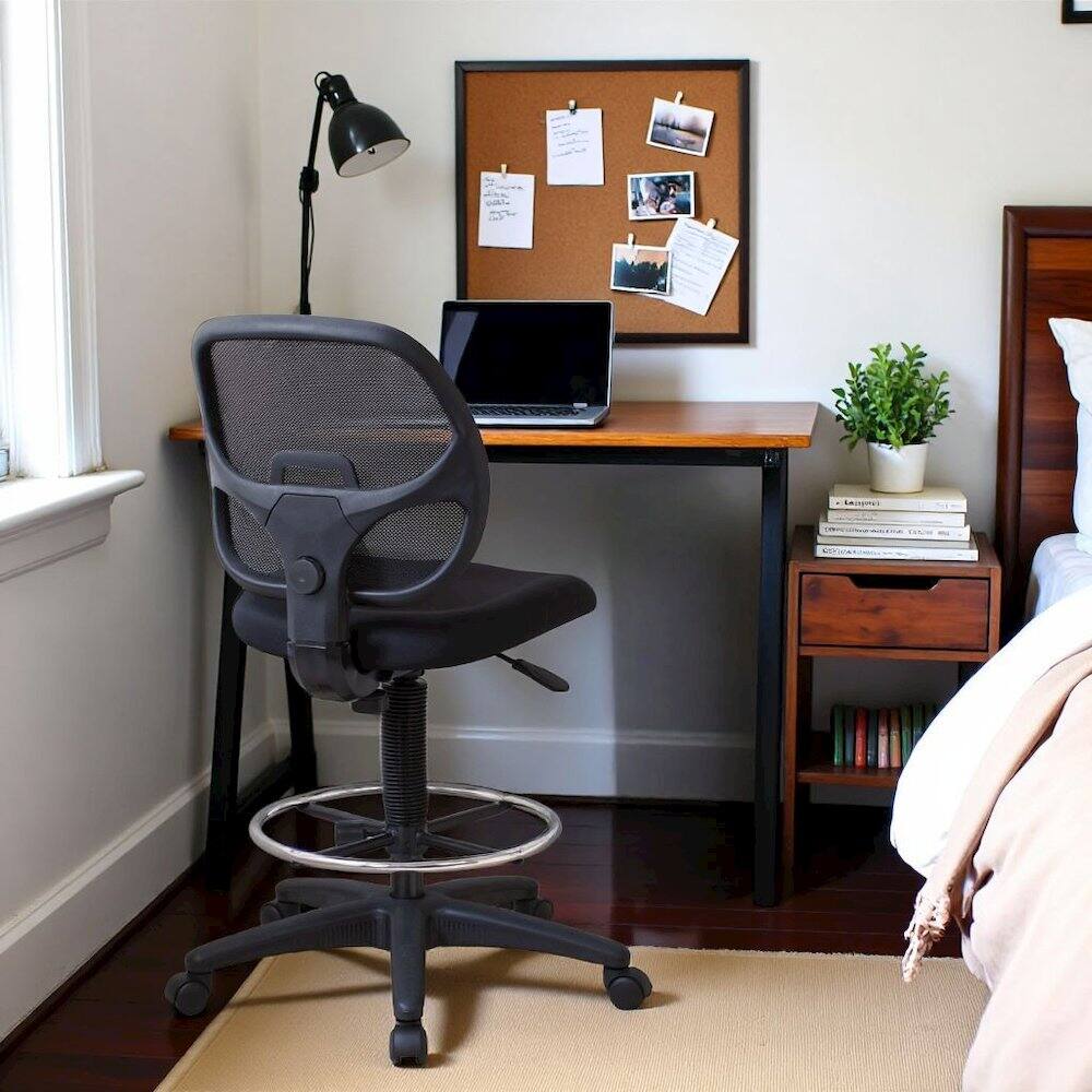 Alt View 2. FurniFact - Black Drafting Chair – Tall Office Chair With 20-Inch Foot Rest - Black.