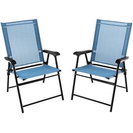 Gymax - Set of 2 Patio Folding Chairs Outdoor Portable Pack Lawn Chairs w/ Armrests - Blue