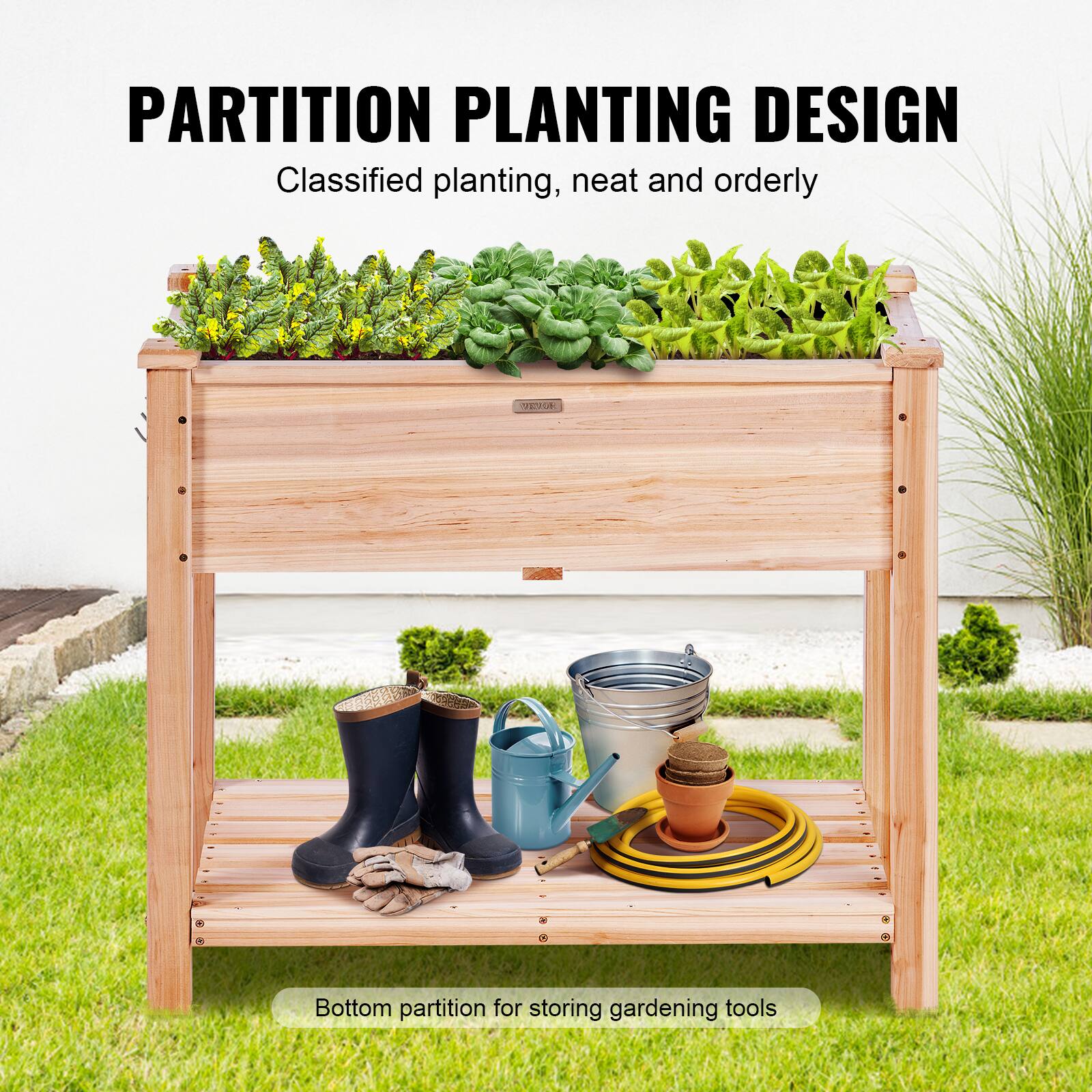 PARTITION PLANTING DESIGN  
Classified planting, neat and orderly  

Bottom partition for storing gardening tools