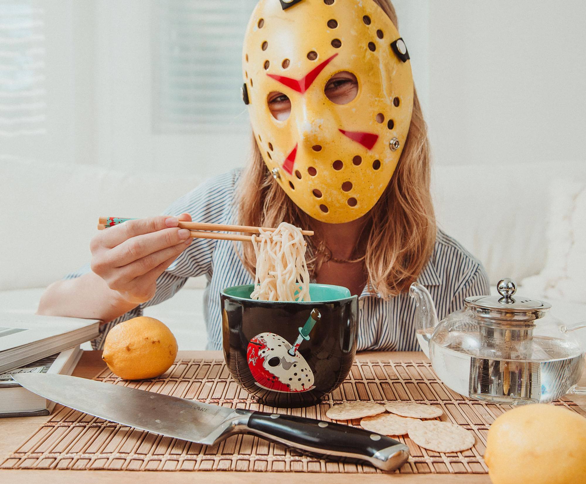 Alt View 4. Silver Buffalo - Friday The 13th Jason Voorhees 20-Ounce Ramen Bowl and Chopstick Set - Black.
