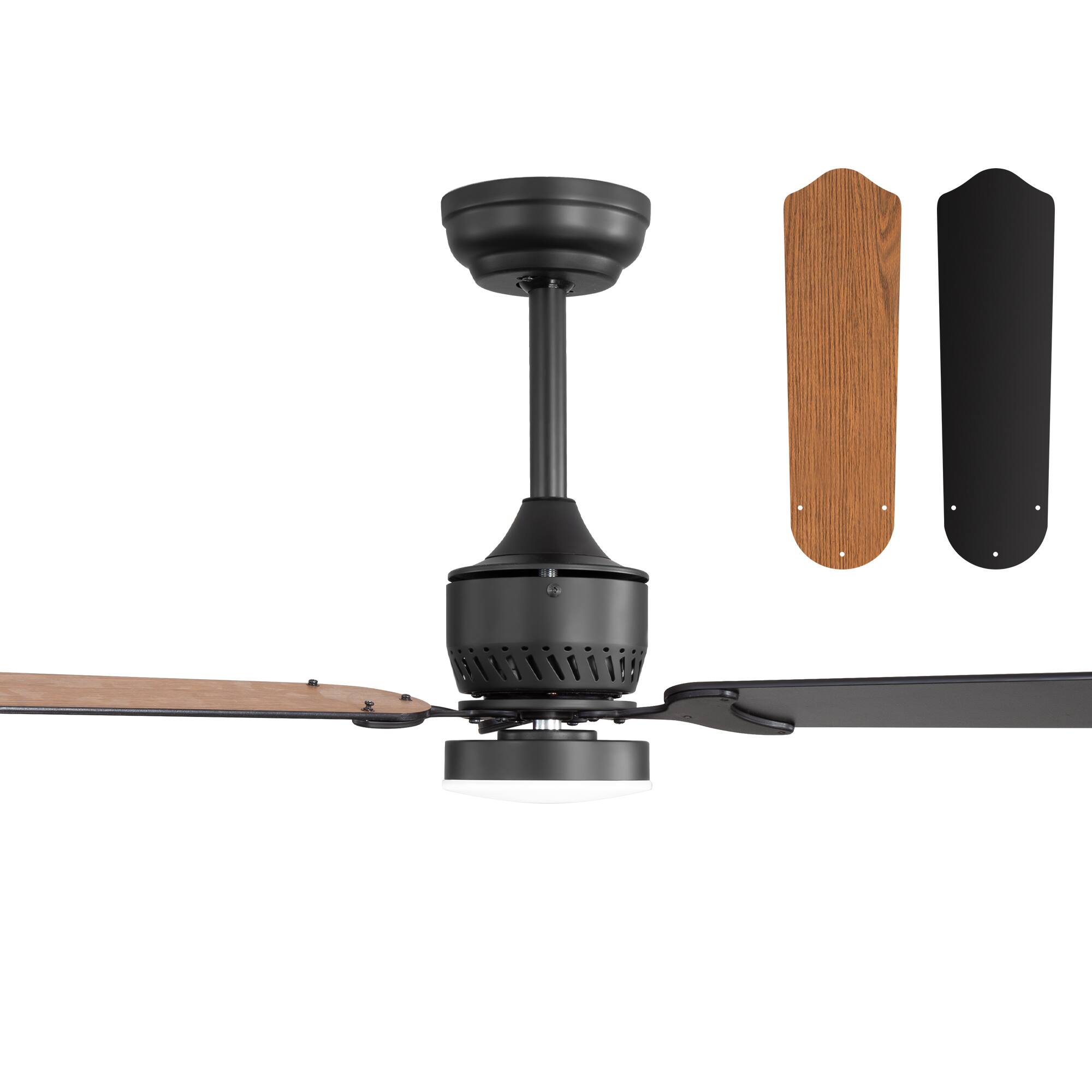 Alt View 8. Breezary - Breezary 42-In Traditional 2-Pack Ceiling Fan, 3 Plywood Blades, 2 Downrods, 6-Speed DC Motor, Remote Control and Timer - Matte Black and Deep Wood Grain.