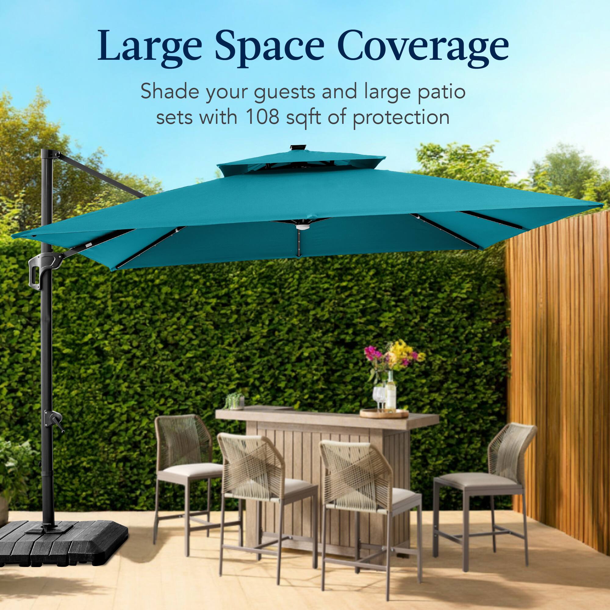Large Space Coverage

Shade your guests and large patio sets with 108 sqft of protection