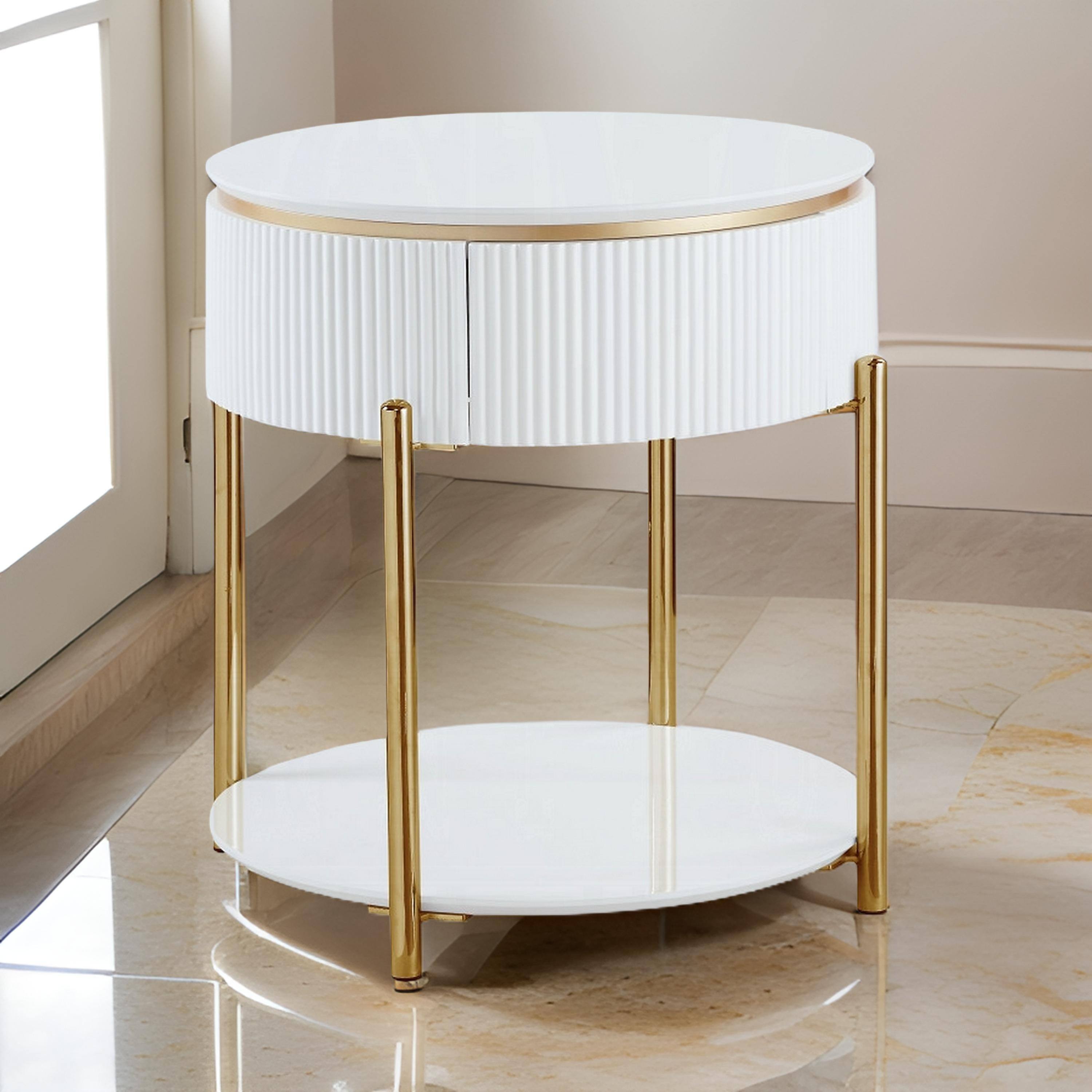 Alt View 5. Manhattan Lane - Tyce Side End Table with Drawer, 22 Inch Glossy White - White, Gold.