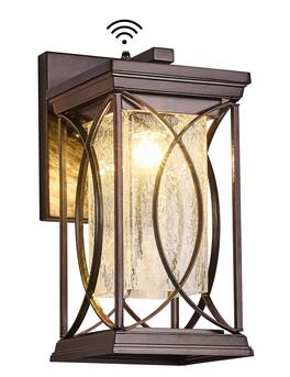 METALTON - Dusk To Dawn Outdoor Wall Lanterns Small Modern Exterior Light Fixture Aluminum With Crack-like Glass Ul - Large & dusk to dawn sensor【Oil Rubbed Bronze】