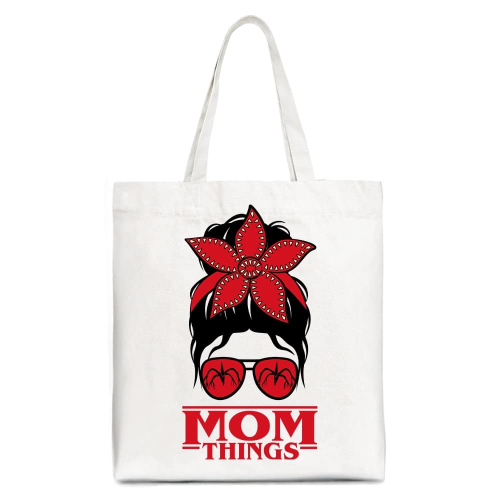 OrnamentallyYou - Mom Things Messy Bun Retro Tote Bag, Red Bandana Glasses Family Matching Gift Shopper - White