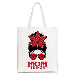 OrnamentallyYou - Mom Things Messy Bun Retro Tote Bag, Red Bandana Glasses Family Matching Gift Shopper - White
