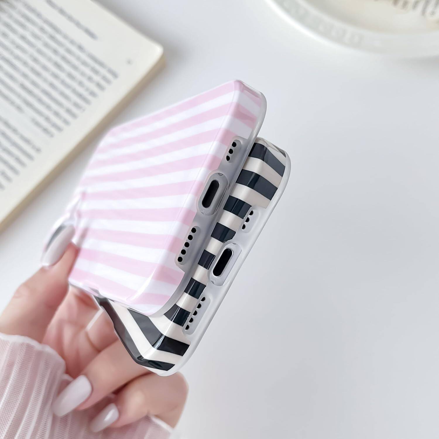 Alt View 4. FINEAK - Chic Striped iPhone 17 Case-Slim, Shockproof TPU Cover for Women - Black.