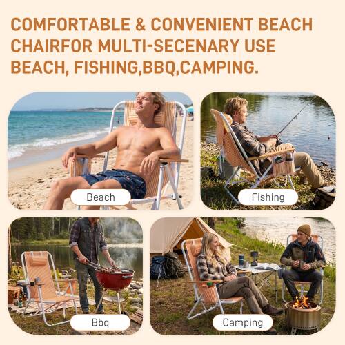 COMFORTABLE & CONVENIENT BEACH CHAIR FOR MULTI-SCENARY USE BEACH, FISHING, BBQ, CAMPING.