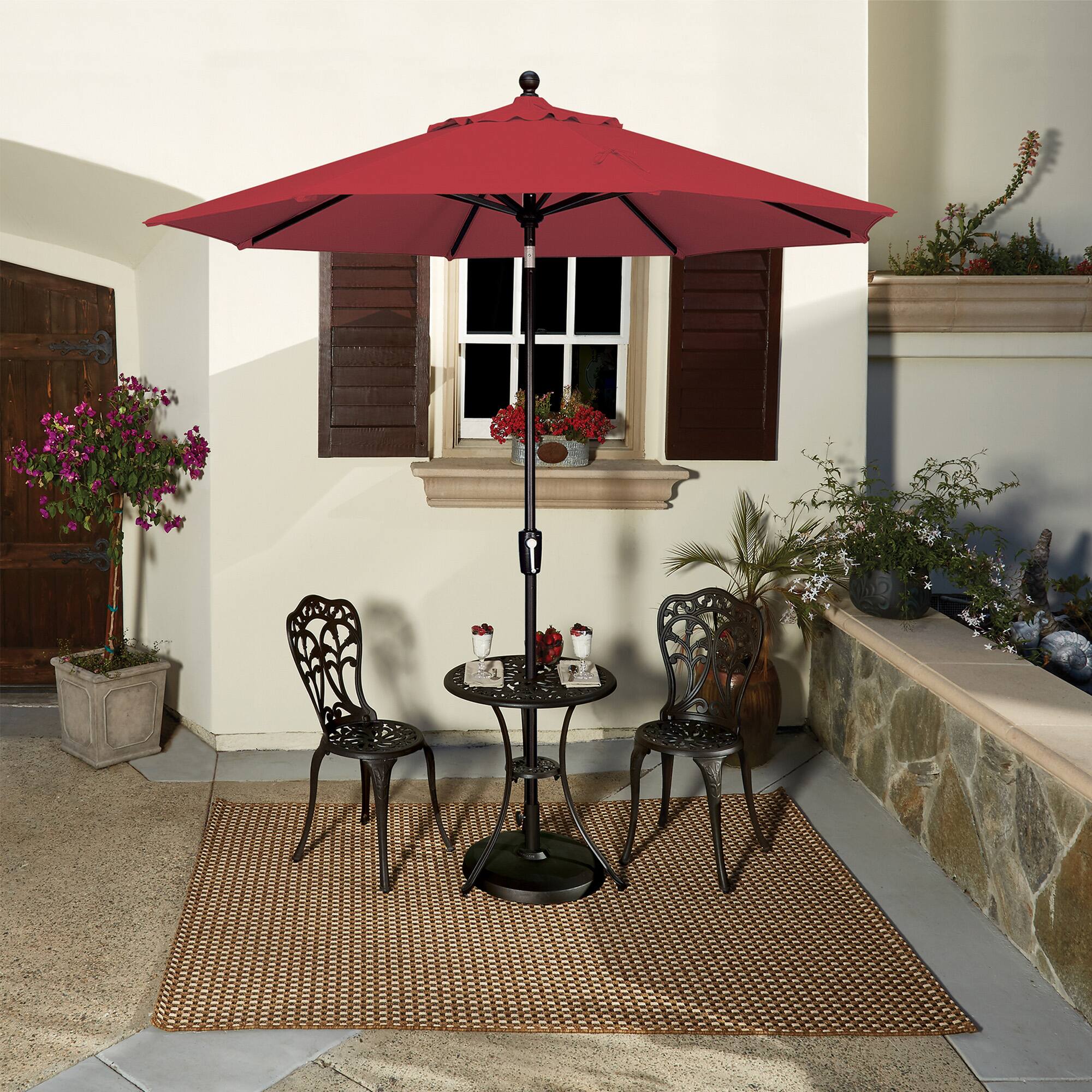 Angle. Mondawe - 9' Octagon Patio Umbrella Push Button Tilt Bronze Frame - Really Red.